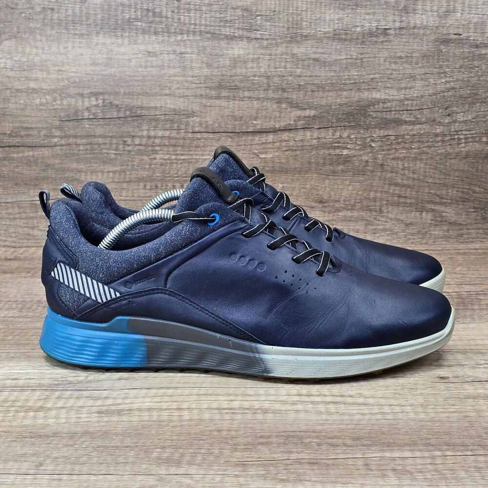 ECCO S-Three Gore Tex Men's Size 10-10.5 Navy Blue Leather Spikeless Golf Shoes
